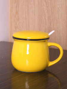 Bright Yellow Pink Ceramic Coffee Cup with No Opercle Spoon Ceramic Cup Creative Breakfast Mug Water Cup Milk Cup