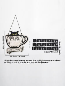 Black Cat Book Tracker Sign Wall Hanging Decor with Counting Blocks My Library Themed Ornament for Home & Office Library Gift