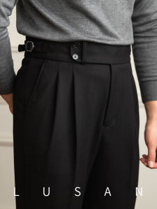 Warm Fishbone Pattern Straight Trousers High Waist Pants