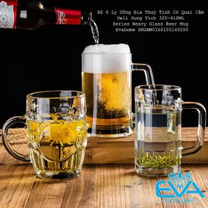Bộ 6 Ly Uống Bia Thuỷ Tinh Có Quai Cầm Deli Dung Tích 320-410ML Heavy Glass Beer Mug 9.5-12.5 OZ
