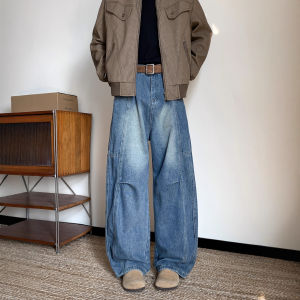 กางเกงยีนส์ทรงหลวมสไตล์อเมริกันย้อนยุคสำหรับผู้ชาย ฤดูใบไม้ร่วง ใหม่ กางเกงขายาวทรงตรง กางเกงขายาวทรงขากว้าง สตรีทสไตล์ แฟชั่น
