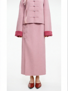 Double-sided Wool Double Color Chinese Style Buttons A-Line Skirt