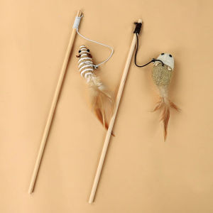 Interactive Wooden Teaser Stick Toy for Cats with Bell Small Mouse Design Keeps Cats Entertained And Happyalone Playtime