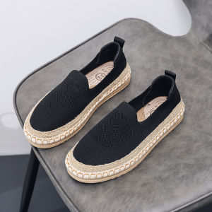 รองเท้าผ้าใบสไตล์ชาติพันธุ์ฤดูร้อนสำหรับผู้หญิง MENDCA รองเท้าผ้าใบแบบสวมหัวกลมพื้นยางสไตล์เกาหลีสีพื้น