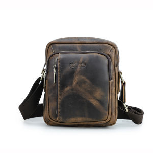 CONTACTS Genuine Leather Vintage Shoulder Bags for Men Bags Crossbody Bag Leather Mens Bags