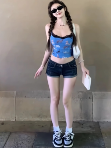 chaqi | Áo vest không tay gợi cảm phong cách Mỹ cổ điển dành cho nữ mùa hè in họa tiết động vật áo ngắn ôm vừa vặn mặc ngoài trời