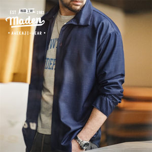 MADEN เสื้อกีฬาแขนยาวสำหรับผู้ชายใหม่2024ไหมเทียมกางเกงยีนส์เสื้อเดนิมอเมริกาแบบย้อนยุคเดียวฤดูใบไม้ผลิ