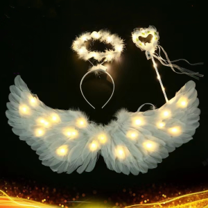 Original 3 in 1 LED Light-up White Angel Feather Wings Costume Angel Wings for 2-8yrs Kids Wings Cosplay Angel Costume