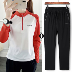 Quick Drying Clothes Womens Long-Sleeved Spring Running Outdoors Sports Top Stand Collar Hiking T-shirt Sweat-Absorbent Loose Quick-Dry T-shirt