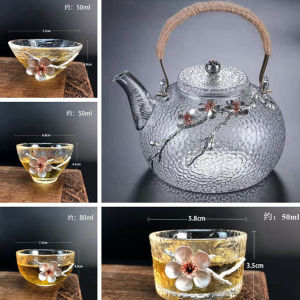 High Temperature Resistant Loop-Handled Teapot Japanese Style Hammer Pattern Plum Blossom Glass Teapot Kettle Open Fire Heating Tea Set