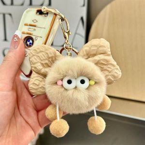JIFANPAUL | Cute Rabbit Fur Coal Ball Spirit Plush Toy Book Bag Keychain