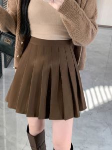 Khaki Woolen Plaid Short Skirt Women Winter Thickened High Waist A-Line Mini Skirt Slimming JK Half-length Skirt Polyester Fabric