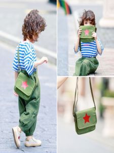 Red Army Childrens Canvas Backpack Crossbody Bag 7080s Style Military Green Retro School Bag Leisure Casual Satchel