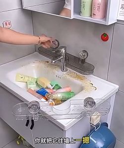 Suction cup punch-free faucet rack wash basin wash basin bathroom mirror front drain wall mount rack