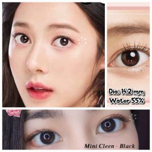Softlens Mini Cleen Black Dia.14.2 mm Normal & Minus ( -0.50 s/d -10.00 ) Bisa Beda Minus Soflens Hitam By Kitty Kawaii Natural Look