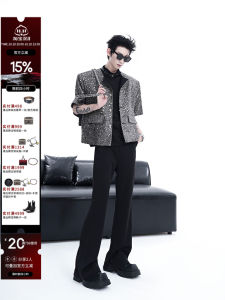 Mens Short Sleeve Jacket Shoulder Pads Summer Lightweight Luxury Feel Half Sleeve Mens Jacket Metal Decoration Standard Fit Casual Suit