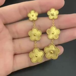 Stainless Steel Earrings With Double-Sided Y2K Style Metal Plant Five Leaf Flower Womens Jewelry High Quality Clover