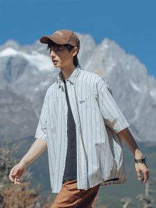 Salt series vertical striped short sleeved shirt for men Cityboy summer trendy brand ins loose casual high-end shirt
