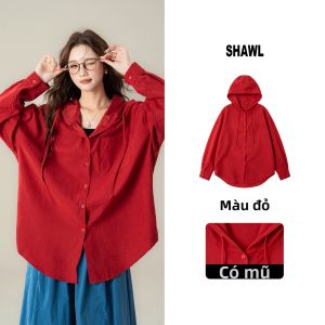 SHANGWEILUO | Áo Hoodie Tay Dài Màu Xanh Quân Đội Phong Cách Retro Nữ Dáng Rộng và Giúp Gọn