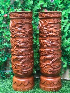 Ống cắm nhang thờ phong thủy gỗ hương đá kt 30/8/8