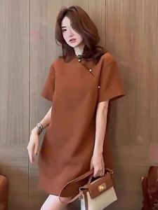 New Chinese Style Fashionable Dress Women Summer 2024 Asymmetrical Design Sensation Elegant Short Sleeve Qipao Collar Skirt