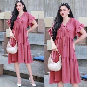 Amena Dress Crinkle Premium/ Dster Premium Ziper Depan Busui
