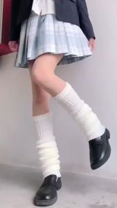 ZEO Women Lolita Leg Warmers Winter Knee Cover Socks Japanese Striped Long Socks 40cm 50cm 70cm