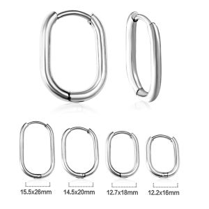 LUXUSTEEL 2PCS Stainless Steel Oval Hoops Earrings For Women Men Gold Silver Color Rock Earrings Piercing Jewelry Gift