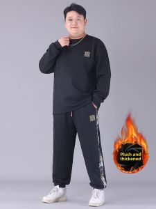 plus Size Hoodie Set Mens New Chinese Style Fleece Lined Casual Fat Clothes Two Piece Set Trendy Long Sleeve Pants