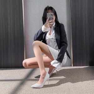 White High Heels Comfortable Fine Heel Summer Shoes for Women Non-Slip Glue-Welding Craft Metal Element Ultra-Fine Fiber Inner