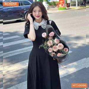 Đầm thiết kế BEMINE cổ ren khoét vai tay phồng dáng chữ A phù hợp đi làm-MT10096