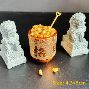 Mini Wealth Attraction Treasure Box Toy Mixed Metal Golden Bricks And Coins Abacus Decorative Ornaments for Home Decoration