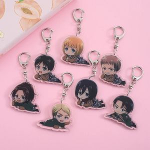 Anime Attack on Titan Acrylic keychain Cartoon Levi Ackerman Eren Jaeger Pendant cute bag charm Car Keyring Friends Fans Gifts