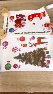 สติกเกอร์หน้าต่าง คริสต์มาส 2 แผ่น / ม้วน กันน้ำ หลากสี สำหรับติดตกแต่งกระจกหน้าต่าง สติกเกอร์ติดผนัง