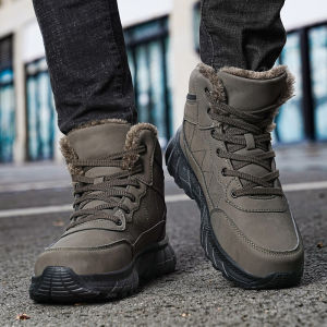 Annema Snow Boots Mens Winter Fleece Lined Padded Warm Keeping Waterproof Cotton Shoes Size 48 High-Top Mens Shoes 47 Northeast Cotton Boots