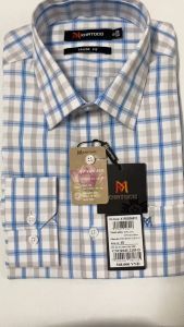 Sơ Mi Caro Tay Dài Màu Trắng- Xanh Dương Form Tailor Fit Chống Nhăn Lai Bầu - Áo Nam Khatoco