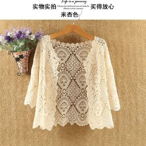Áo Khoác Cardigan Dệt Kim Ngắn Hở Vai Mùa Hè Cho Nữ Áo Khoác Ngoài Mỏng Lưới Áo Che Nắng Máy Lạnh Chất Liệu Khác 100%