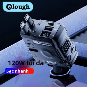 Bộ Sạc Xe Hơi Siêu Nhanh Elough 120W Có Cổng Đa Năng USB/Type C 4 Trong 1 Flash Charge Cáp Mở Rộng USB/Type C Cho Điện Thoại Di Động