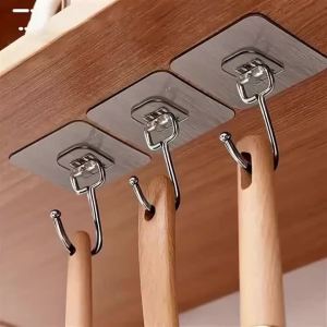 5pcs Strong Large Hook Multi-Purpose Self Adhesive Hook Heavy Duty Wall Hooks Door Key Towel Wall Hook for Bathroom Kitchen Home