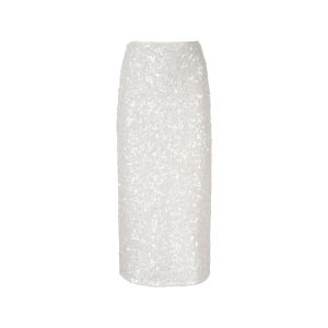 Sequined Heavywork High Waist Straight Skirt with Back Slit