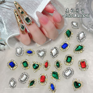 Jianhuan ตกแต่งเล็บสไตล์ศาล สีเขียว และเล็บสีแดงสวมใส่ขอบโลหะผสมเพชรฝัง Palace Return Theme