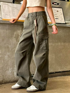 Retro Military Green Work Pants Mens Style Autumn American Multi-Pocket Logging Leg Lengthening Wide Leg Casual Trousers
