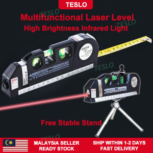 【TESLO】🔥Malaysia In Stock🔥 4 in 1 infrared laser level tripod horizontal vertical cross laser measurement ruler machine lazer light lazer level line  with 2.5m measuring tape 激光水平仪