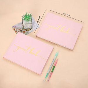 1 Hardcover Gold-plated Notebook Wedding Guest Signing BookWedding Guest BookGuest BookGuest Registration BookGolden Wedding Sign-in BookPink/Black/White24.3*18.4 CM