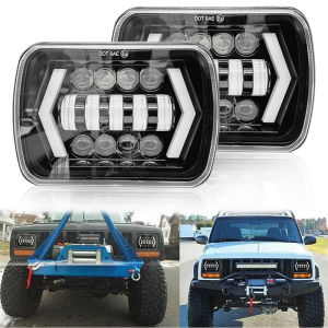 สแควร์ LED ไฟหน้า 7X6 "5x7" Hi-Low Beam 55W สําหรับ Chevrolet Jeep Cherokee XJ รถบรรทุก 12V Super Bright Jeep ไฟหน้าหลอดไฟ