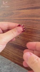 Natural Garnet Beaded Adjustable Ring Handmade Faceted Red Gemstone Ring Gold-Tone Accent January Birthstone Gift for Women (Style #35)-RRC