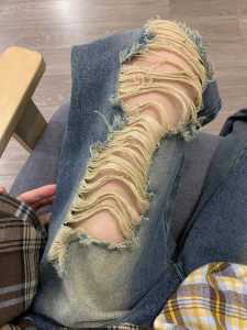 Tall Retro Tattered Jeans Denim 2024 New Arrival Ins Stylish Fried Street Worn Loose Pants Straight-Leg Pants Female