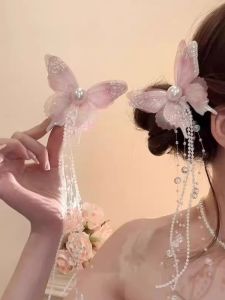 กิ๊บติดผมรูปผีเสื้อติดผมรูปตัว T ประดับมุกสไตล์หวาน ดีไซน์หรูหรา สำหรับผู้หญิง วัสดุอื่นๆ ไม่ติดเพชร