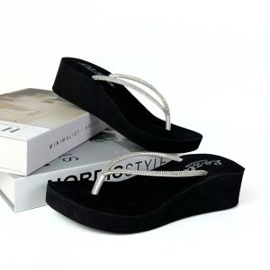 LOZTA Sendal 5cm Wanita Wedges Tebal Jepit Diamont Putih Series