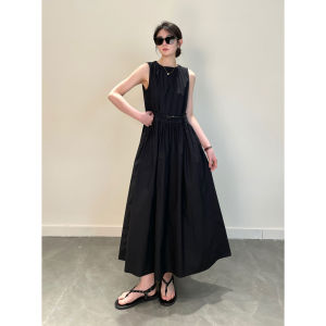 M Home Chiyu Long Sleeveless Cotton Blend Kimono Style Dress with Belt High Waist Korean Style Summer Commute Pure Color